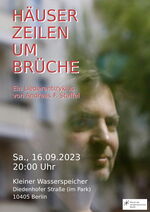 Plakat von Häuser - Zeilen - Umbrüche (16.09.2023, 20 Uhr - Kleiner Wasserspeicher Berlinwerkwerk